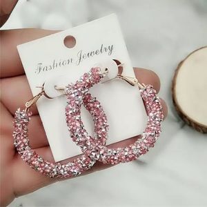 NEW Shiny Circle Frosted Crystal pink Earrings